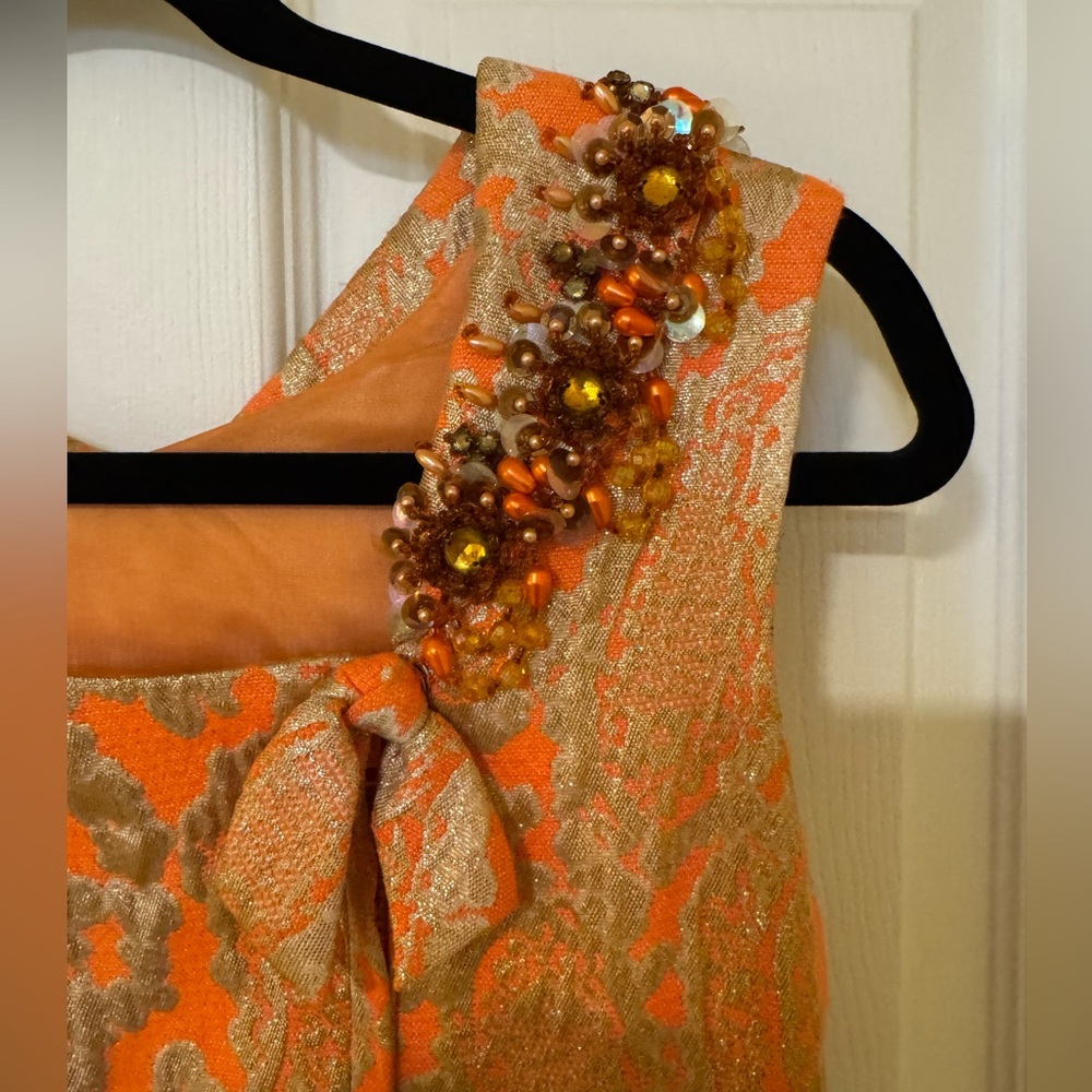 Vintage 1960’s Metallic Silk Brocade Cocktail Dress with beaded collar